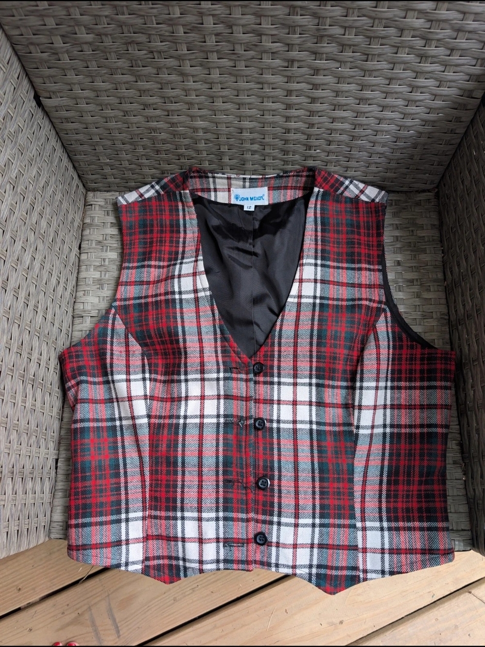 Vintage John Meyer of Norwich Red Tartan Plaid Vest Size 12